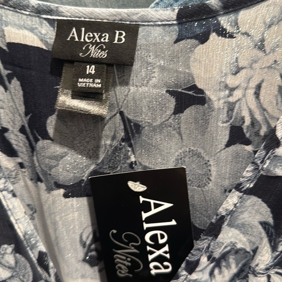 Alexa B Nites Blue Floral Sheer Long Sleeve Long Maxi Dress Size 14 NWT - Picture 6 of 7